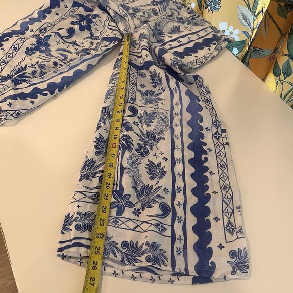 Joie Blue Tropical Print Linen Wide Leg Pants Sz M Resort Wear Beach Vacation - Picture 10 of 10